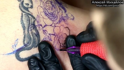Tattoo Lining Techniques '3 rl'- Close-up Black And White Flowers (Real time) - Full HD-40Dg6SrPcNQ