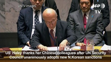 Haley thanks China after UN unanimously adopts N.Korea sanctions