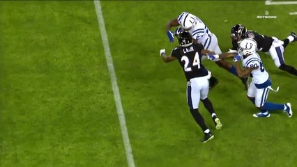 Frank Gore jukes his way past Eric Weddle for 12-yard gain