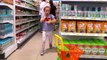 Bad Kid & Baby Doll doing shopping Crying for Candy Supermarket Songs for K
