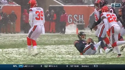 Justin Currie successfully blitzes for a sack