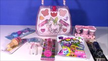 Unicorn Makeup Purse! Eyeshadow Liptsick Blush! Ice Cream Lip Gloss! Nailpolish & SHOPKINS!