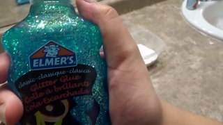 Making Blue Glitter Fish Bowl Slime!