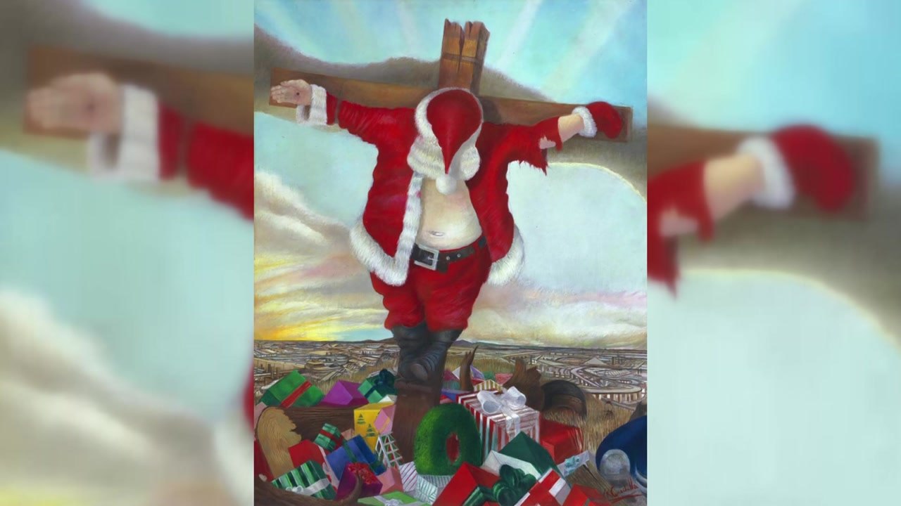 뉴욕 대성당 앞 '십자가 산타클로스' 그림 전시 논란 / YTN