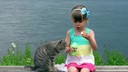 Beautiful Kids Cute Friends Girl Cat