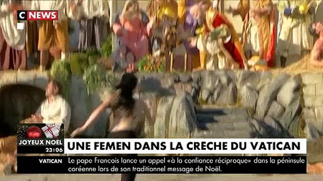 Une Femen a fait irruption seins nus, dans la crèche du Vatican place Saint-Pierre, et s’est emparée de l’enfant Jésus