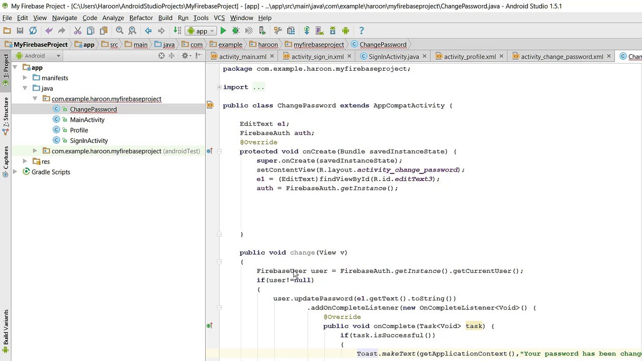 How to change Firebase password & delete account in Android Studio Part 5