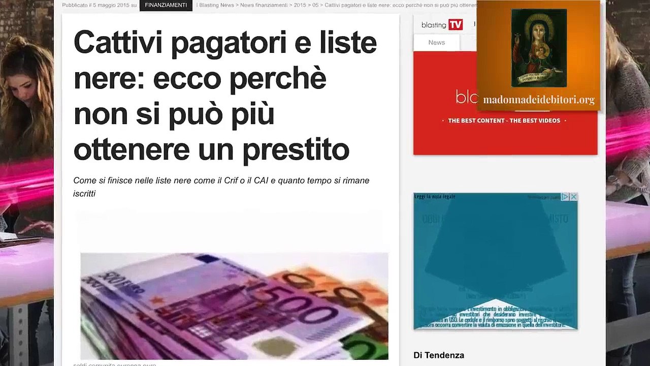 BANCA DATI CATTIVO PAGATORE : Madonna dei Debitori TV Focus sulle Centrali Rischi