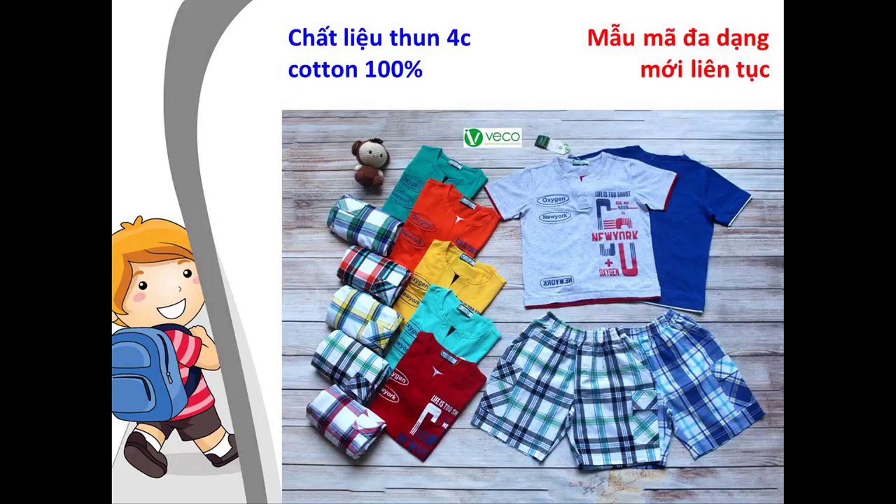 Quần áo trẻ em xuất khẩu giá sỉ - Bộ caro nam hình in Newyork