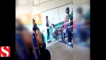 Kadın öğretmenden öğrenciye sınıfta şiddet kamerada...Diz çöktürüp saçından tutarak defalarca tokat attı