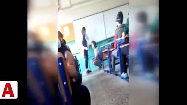 Kadın öğretmenden öğrenciye sınıfta şiddet kamerada...Diz çöktürüp saçından tutarak defalarca tokat attı