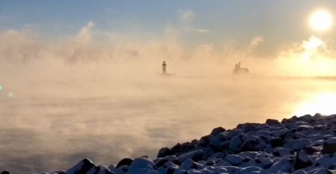 Sea Smoke Rises Over Lake Superior in Duluth