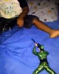 Soldiers open children open fire, scared baby haha