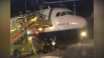JetBlue plane spins and skids off snowy runway at Boston Airport