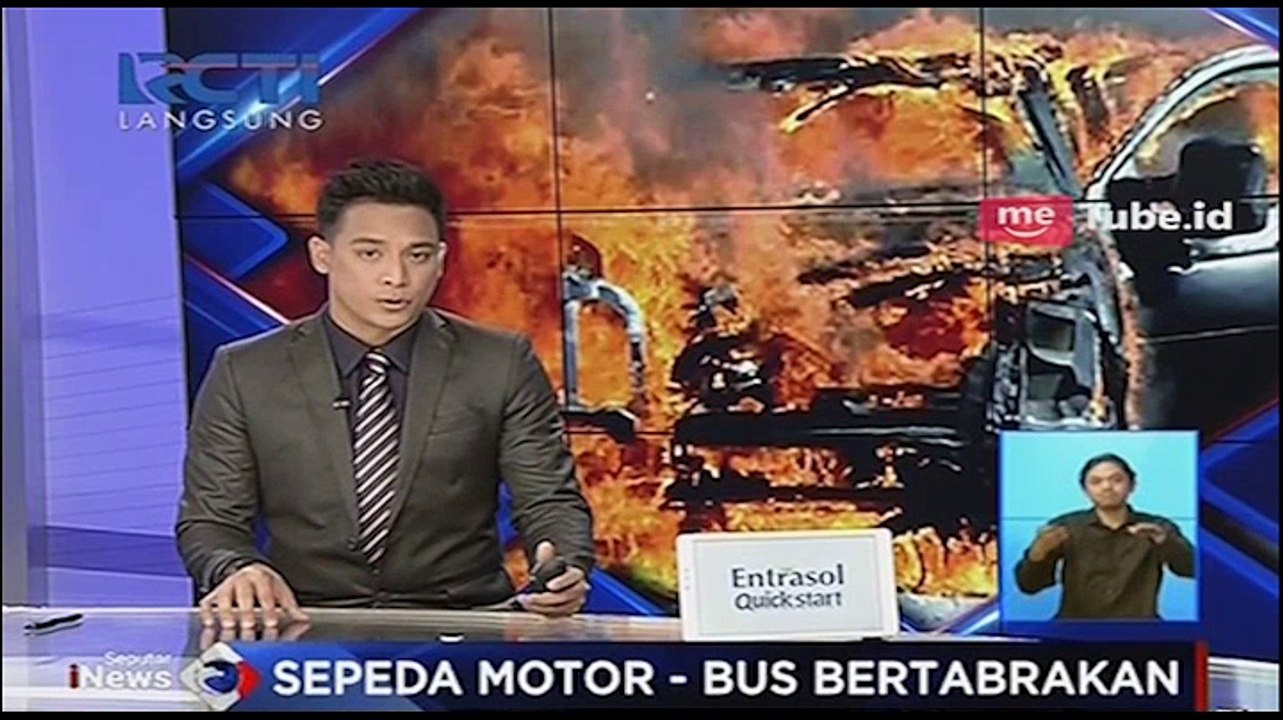 Bus Terbakar Usai Tabrak Motor