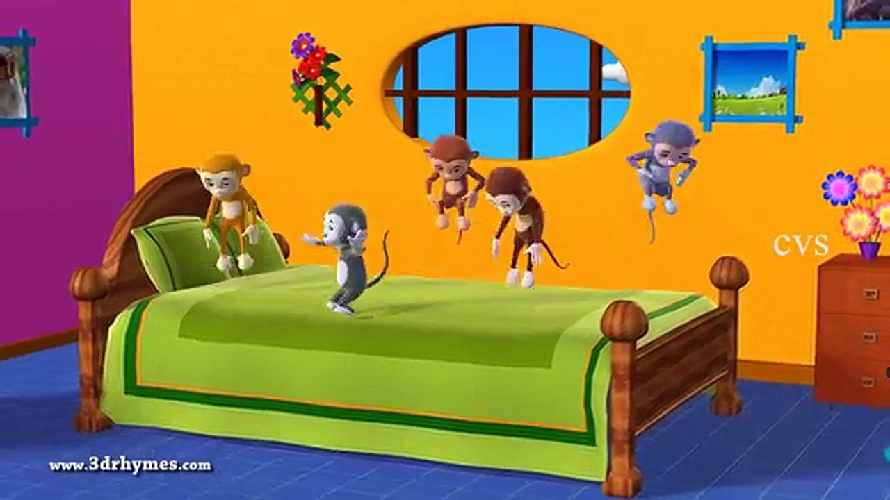 Five Little Monkeys Jumping on the bed - 3D Animation English Nursery rhyme for children