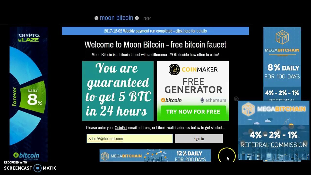 Faucet MoonBitcoin - Pagante!!!....come funziona.
