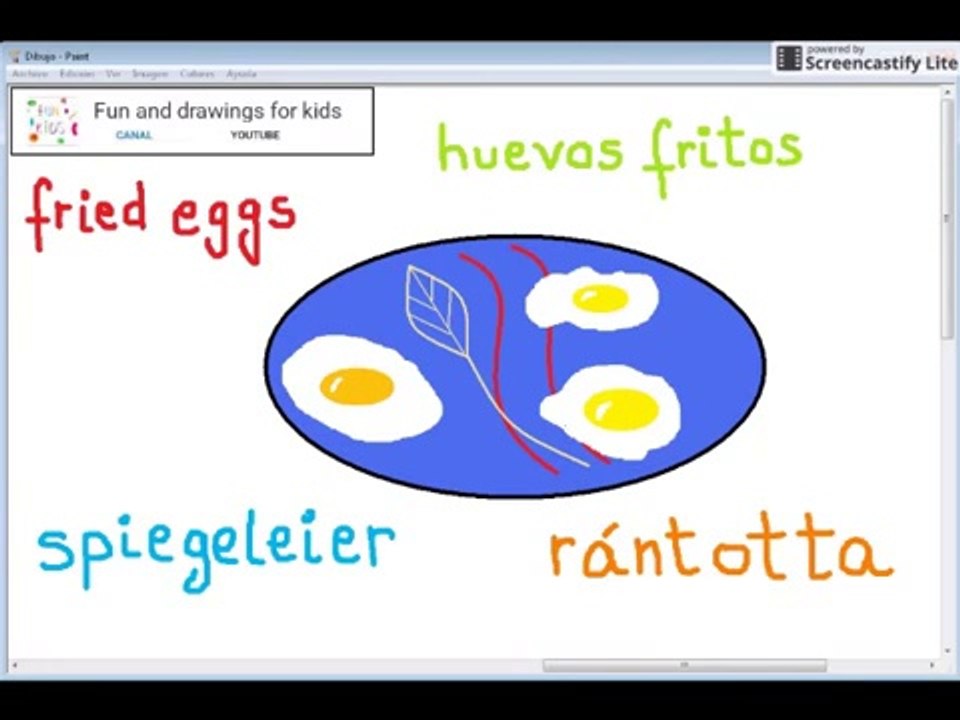 How to draw fried eggs in a plate for kids - funny song and languages