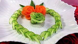 Lovely Cucumber & Carrot Rose Flower Design - Fruit & Vegetable Carving & Cutting Garnish