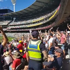 Barmy Army's response to Security telling someone to put their shoes on