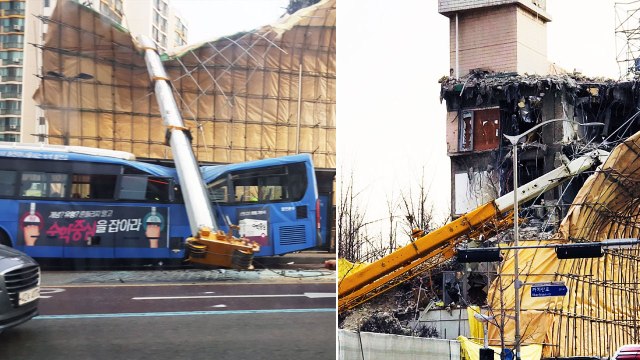 [영상] 철거 현장 크레인이 버스 덮쳐...최소 2명 중상 / YTN