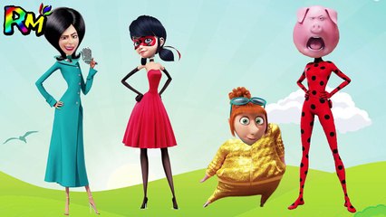 Wrong Heads Ladybug Sing Gunter Despicable Me 3 Finger family Nursery Rhymes for kids fun-6zNSKS