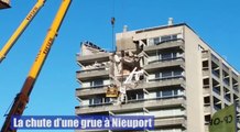 Tempête à Nieuport: une grue chute sur un immeuble