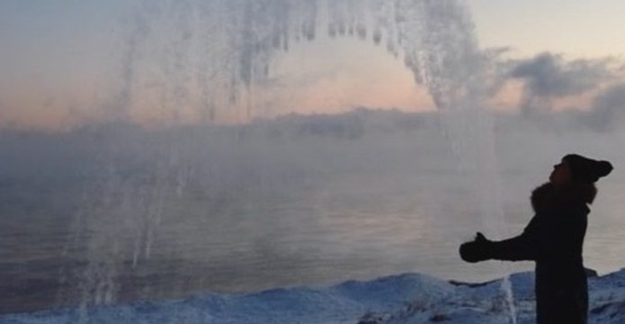 Boiling Water Freezes in Sub-Zero Temperatures in Minnesota