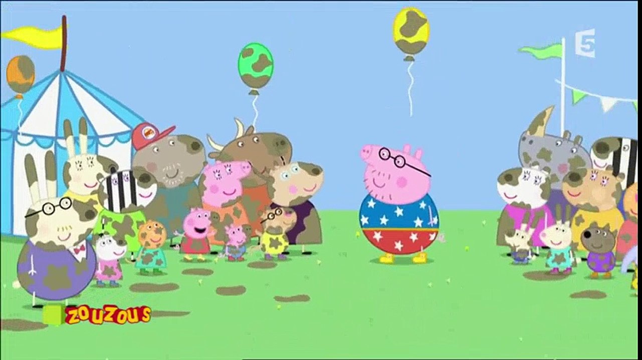 Papa Pig, champion du monde du saut de flaque de boue