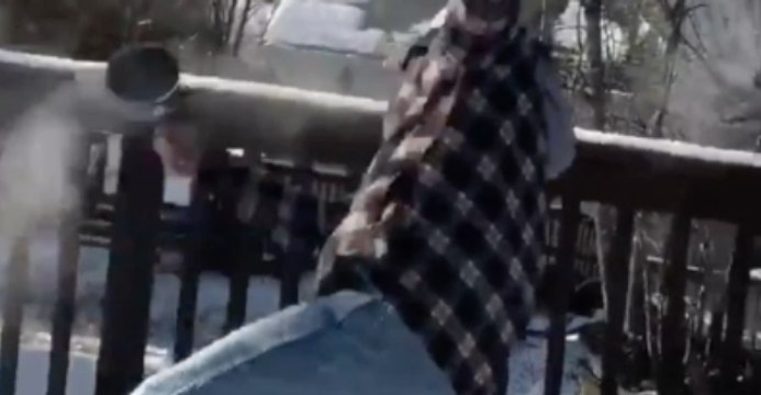 Dad Takes a Tumble Throwing Boiling Water to Make Snow in Freezing Hewitt