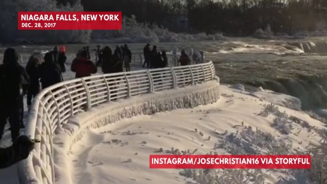Video shows Niagara Falls covered in frost after record-breaking cold snap