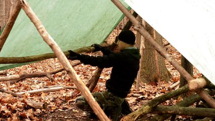 HD Bushcraft Video-Building a Large Semi-Permanent Shelter, Outdoor Cooking