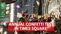 Colorful confetti rains down on Times Square ahead of new year's eve celebration