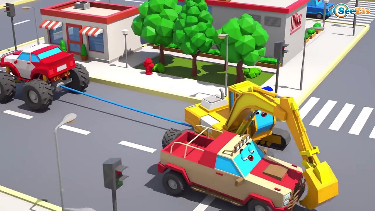 Blue Police Car and New Friend work in the City - Emergency Vehicles Cartoon Cars & Trucks for kids