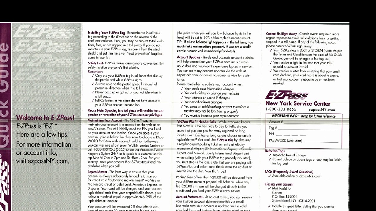 EZ PASS rules and regulation
