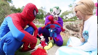 Elsa Frozen Snow White Anna Funny Prank Spiderman Kiss Elsa w Mickey Mouse is Playing Foodball IRL