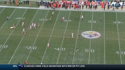 DeShone Kizer gets drilled as he throws, intercepted by Sean Davis