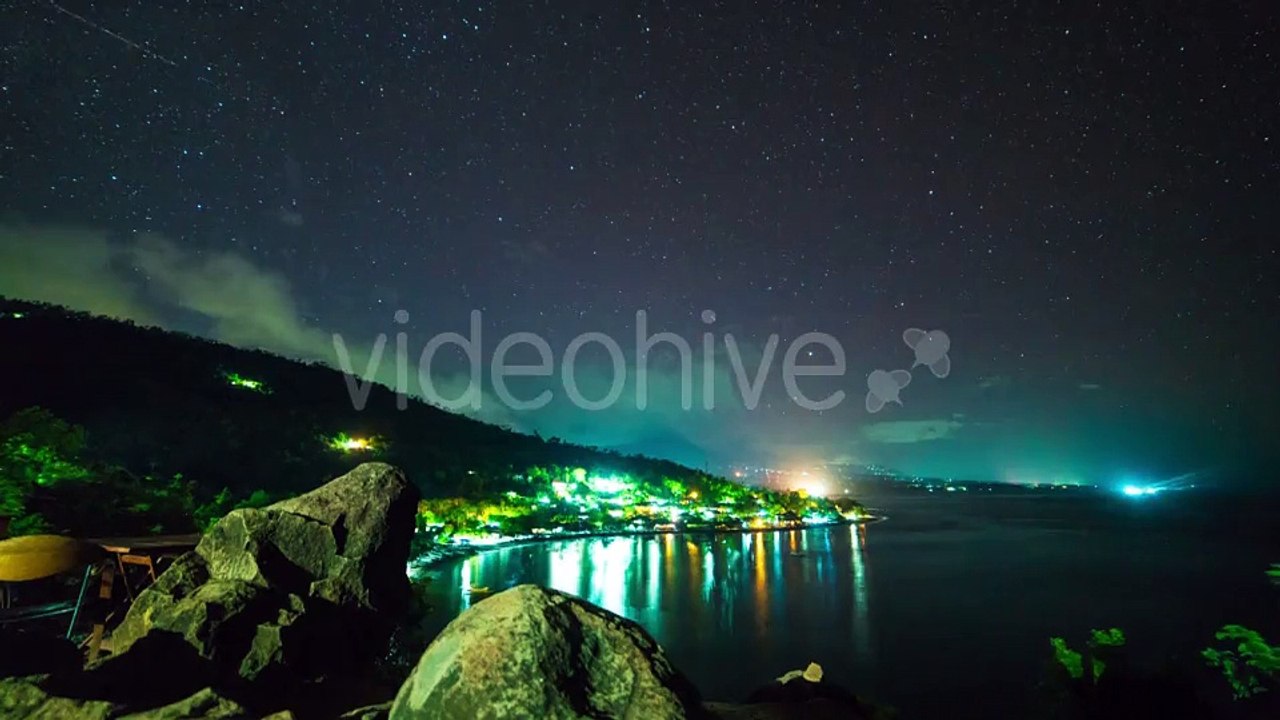 Amed Harbor in the Night and the Highest Point of the Bali Island by Timelapse4K