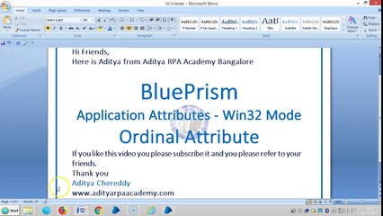 BluePrism-Application Attributes-Win32 Mode-BPAAW321004-Ordinal-Aditya RPA Academy