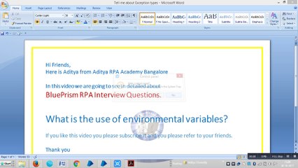 BluePrism Interview Questions Environment Variables BPIQ4009- Aditya RPA Academy Bangalore