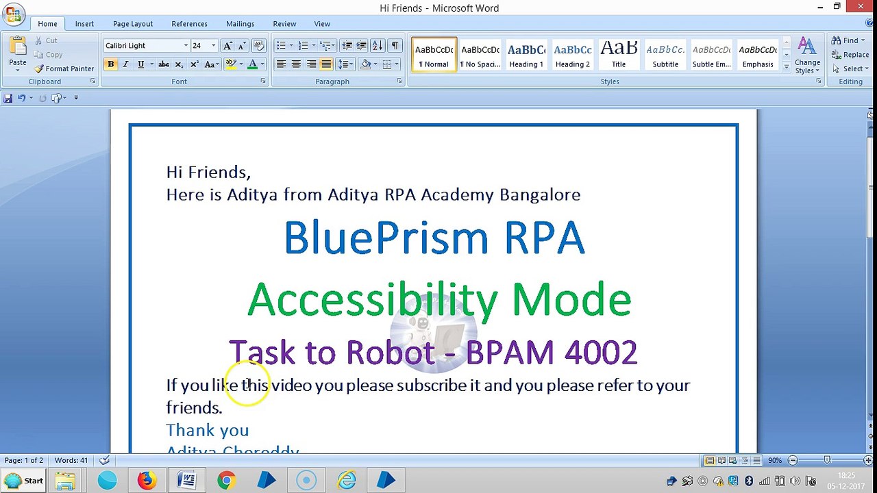 BluePrism - Accessibility Mode - Task to Robot - BPAM 4002 - Aditya RPA Academy