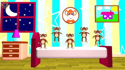 Download Video: FIVE LITTLE MONKEYS - Jumping On The Bed - Nursery Rhymes, Crazy Monkeys, Song For Kids&Toddlers-Zn