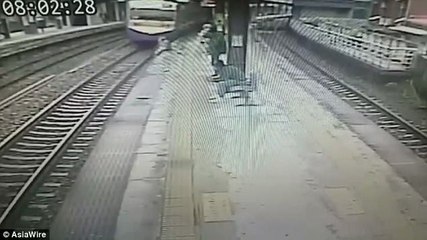 Pensioner survives fall in front of train in Taiwan