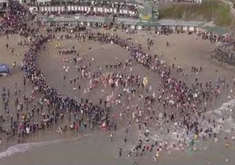 New Year's Day Swim Captured From Above in Wales