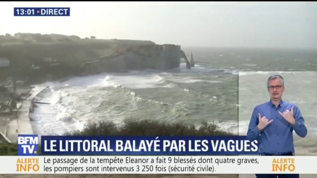 Tempête Eleanor : des vagues de 4 mètres et des rafales à 120 km/h à Etretat
