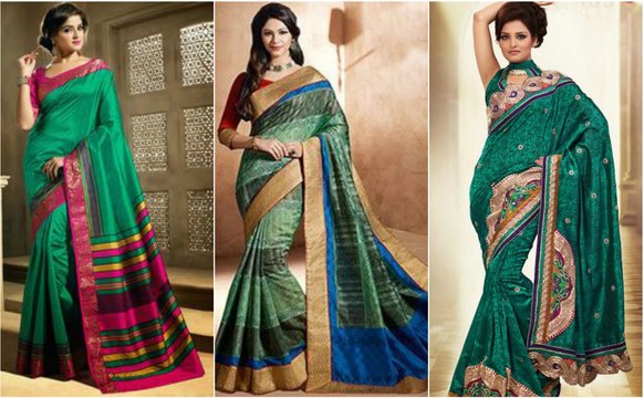 Exclusive Green Bhagalpuri Silk Sarees For Women 2018