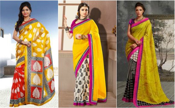 Exclusive Yellow Bhagalpuri Silk Sarees For Women 2018