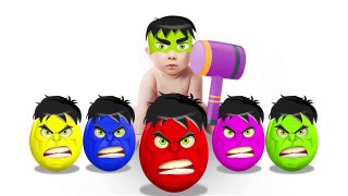 SURPRISE EGGS! LEARN COLORS! Baby eating an egg with a HULK  Baby turns into a HULK!