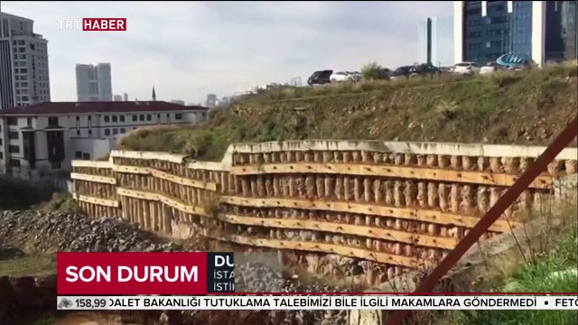 Ataşehir'de istinat duvarının çökme anı kameralara yansıdı