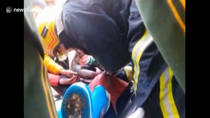 Firefighters rescue woman with hand stuck in meat grinder